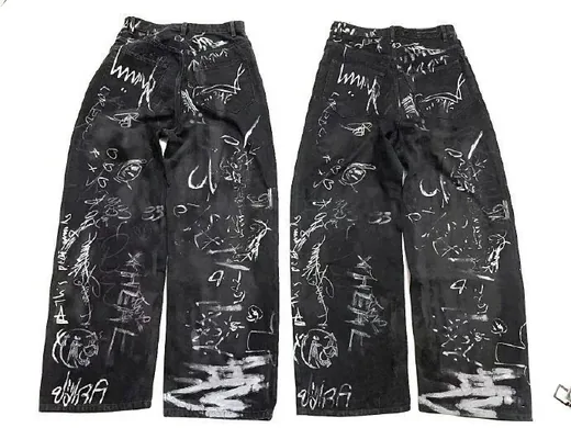 Black Graffiti Print Pants